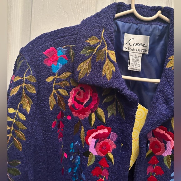 NWT Vintage Linea By Louis Dell'Olio Floral Design Embroidered Wool Jacket - Picture 4 of 7